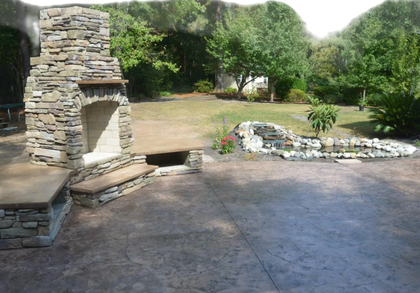 Fireplace, Koi Pond, Patio